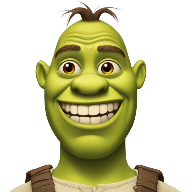 Shrek with a Sus face emoji