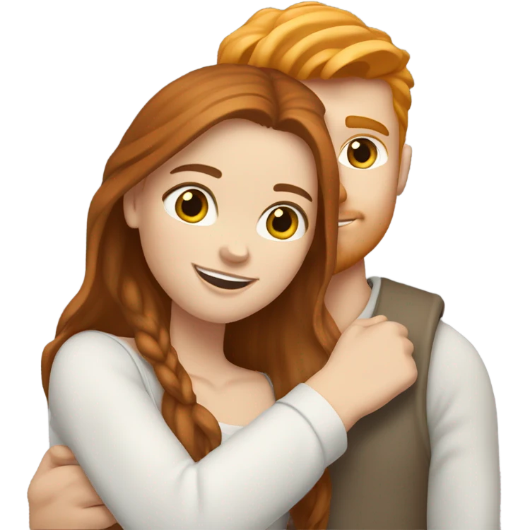 Realistic white girl with long brown hair and white boy with ginger bread and brown eyes hugging emoji