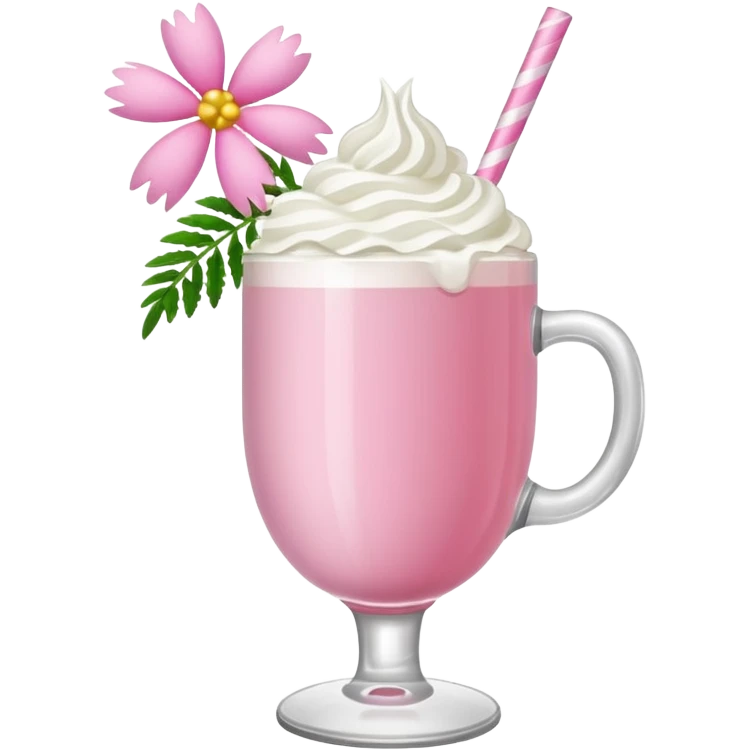 Pink Mimosa drink with flower  and whipped cream emoji