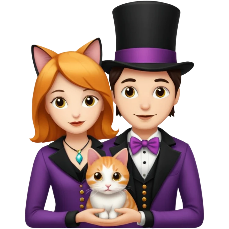 magician couple and their pet cat emoji