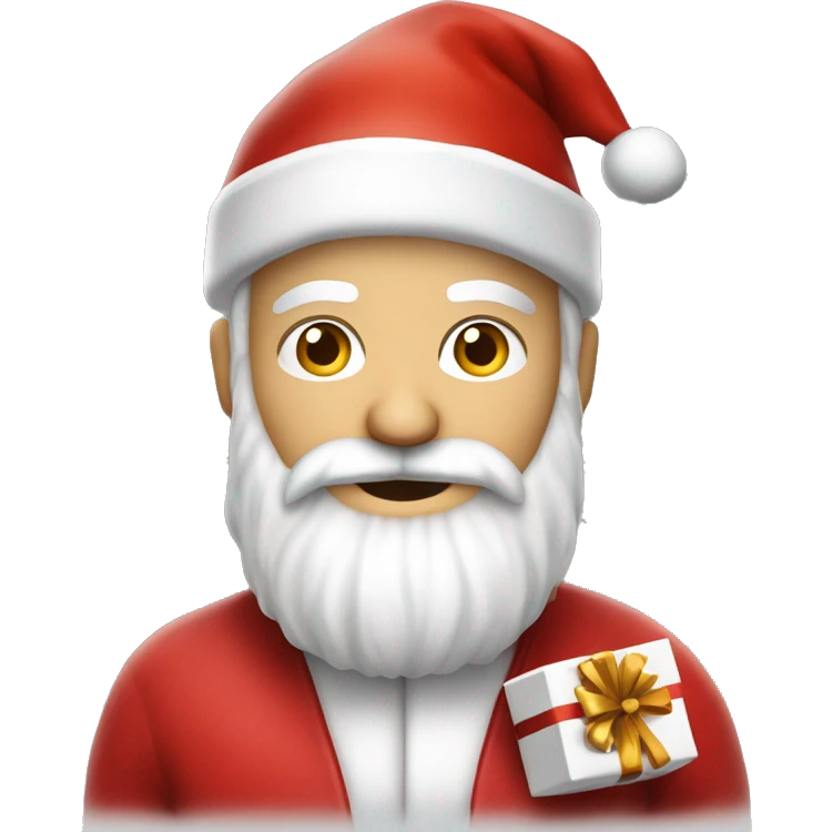 père Noël avec cadeau est costume rouge et barbe blanche emoji