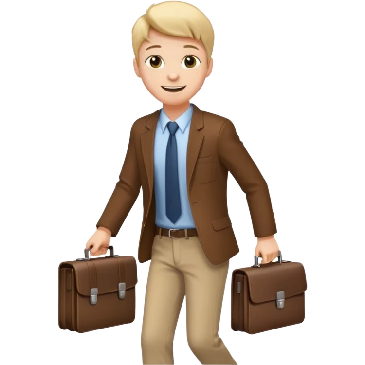 A satisfied teenager walks with a briefcase emoji