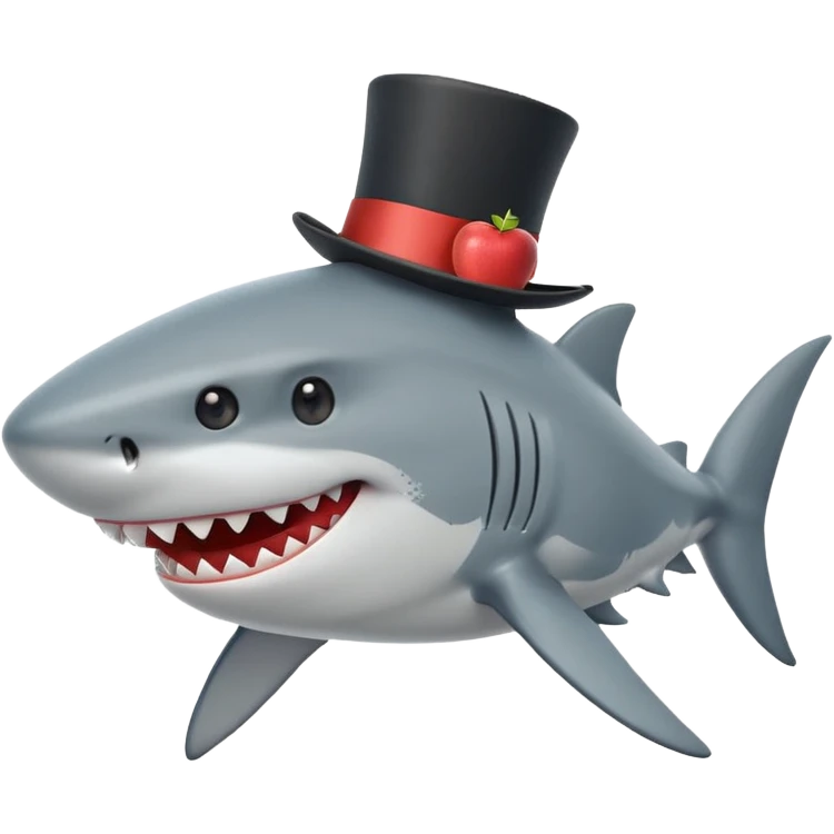 shark with a top hat, side view, simple apple emoji style emoji