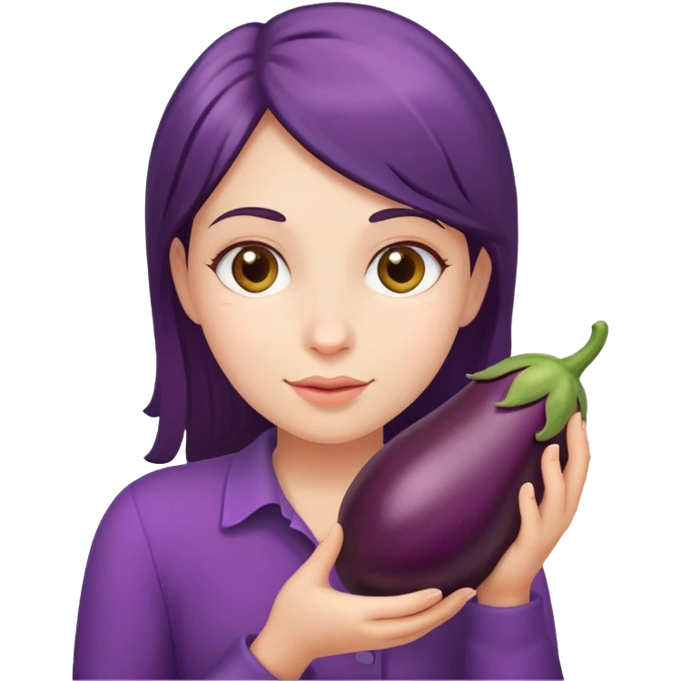 Girl with a eggplant in her hand emoji