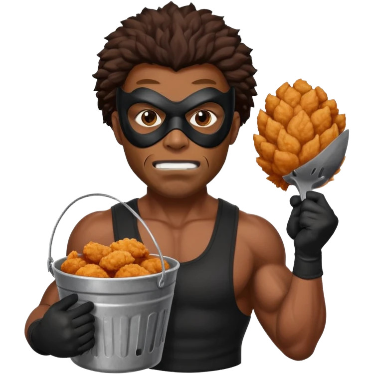 black guy, thug, robber mask, stealing, fried chicken, emoji
