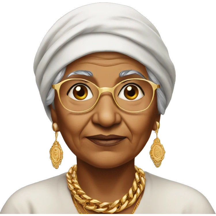 Indian grandma wearing cap and thick gold chain emoji