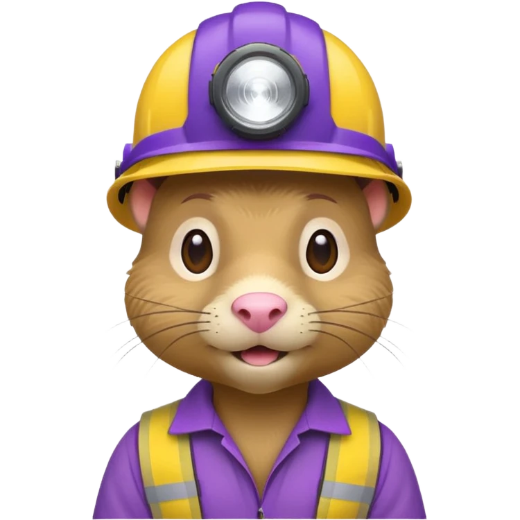 a mole rat, purple helmet, headlamp, yellow worker cloth emoji