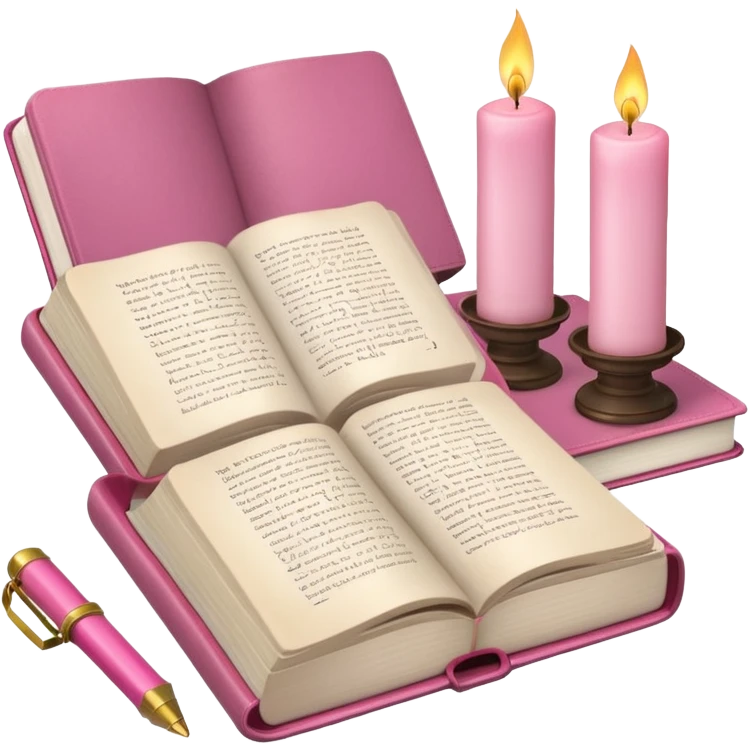 Desk, with a Pink Bible, a candle and a notebook  emoji