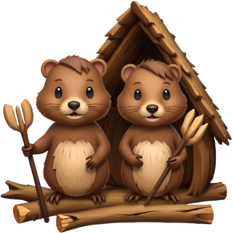 a beaver couple, one a female with a bow on her head in a beaver home made of sticks and logs emoji