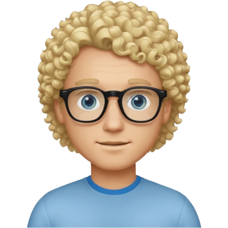 white guy with curly blonde hair that's not too long and light blue ish eyes with black glasses  emoji