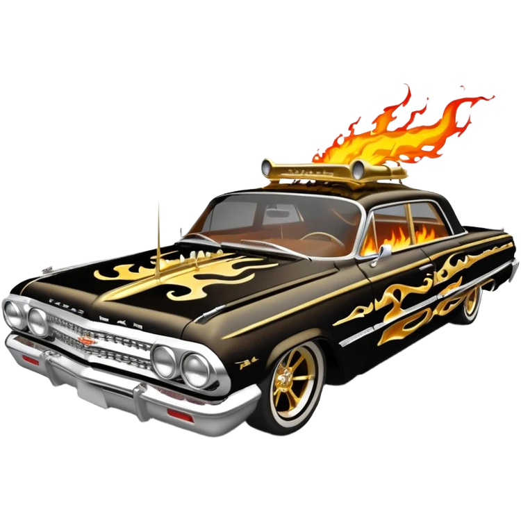 Hot rod custom 1964 impala low rider four door Anubis theme painted hood flaming side-pipes emoji