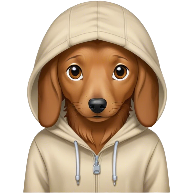 Long haired dachshund wearing a hoodie emoji