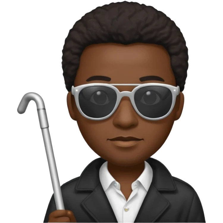 Homme noir avec lunette de soleil et canne blanche emoji