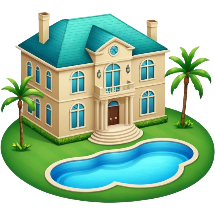 A mansion with a pool emoji
