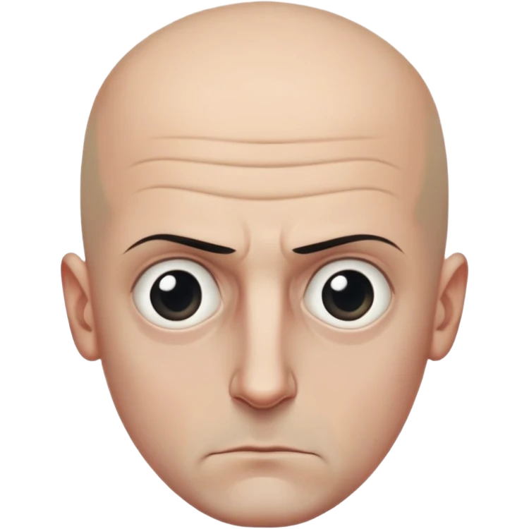 Steven Miller, bald, intense scowl, very narrow rectangular head, bottom lip sticking out, eyelids nearly shut and drooping on the outer sides, extremely dark areas around eyes emoji