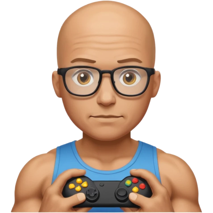 gamer with glasses, bald and muscular emoji