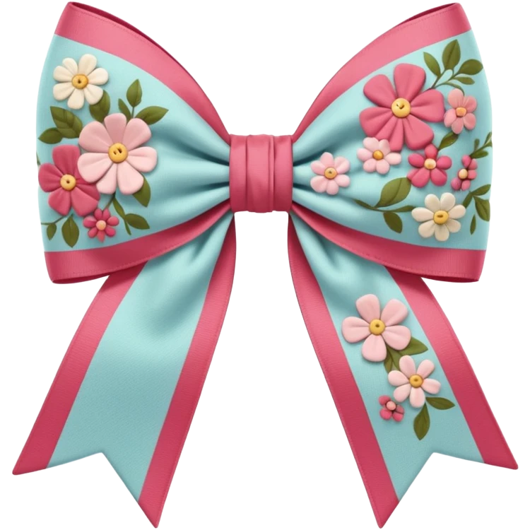 Cottagecore style realistic highly detailed fabric cottagecore color scheme,  large size bow in a pretty floral pattern, isolated, 3d rendering, 8k resolution, 8000x8000px, not emoji icons, no emoji faces, must not be dull, DPI 300 emoji