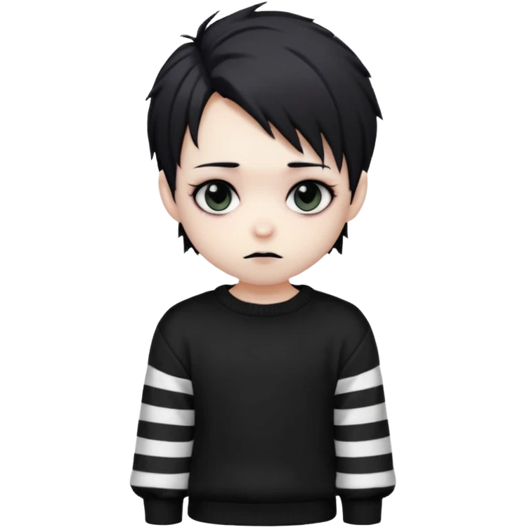 Goth boy, chibi style, oversized sweater, striped sleeves, cute emoji