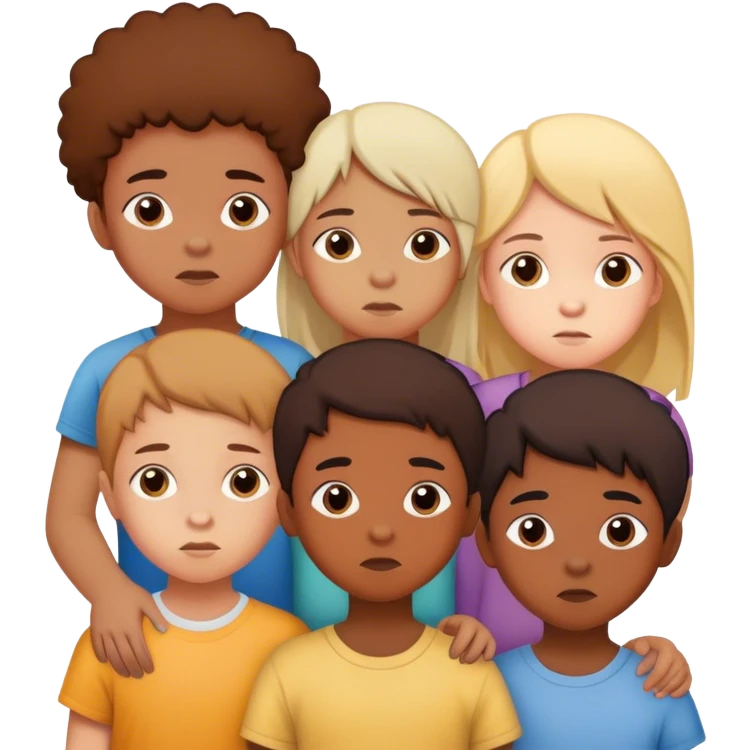 Six young siblings, living in difficult circumstances, depicted as children from different ages, each facing challenges in life. They represent poverty and struggle, with a sense of unity despite their hardships emoji