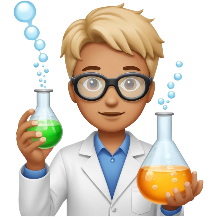 person doing a science experiment wearing lab goggles and holding a bubbling beaker emoji