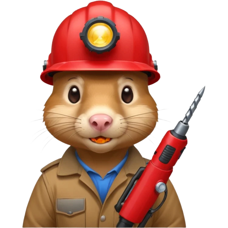 a mole rat with drill, red helmet, headlamp emoji