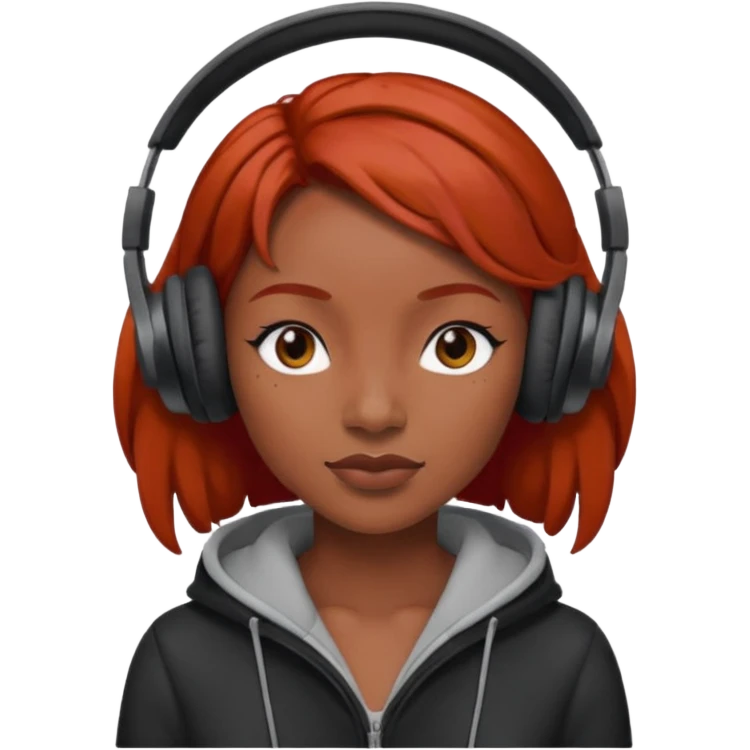 black woman red head with headphone emoji