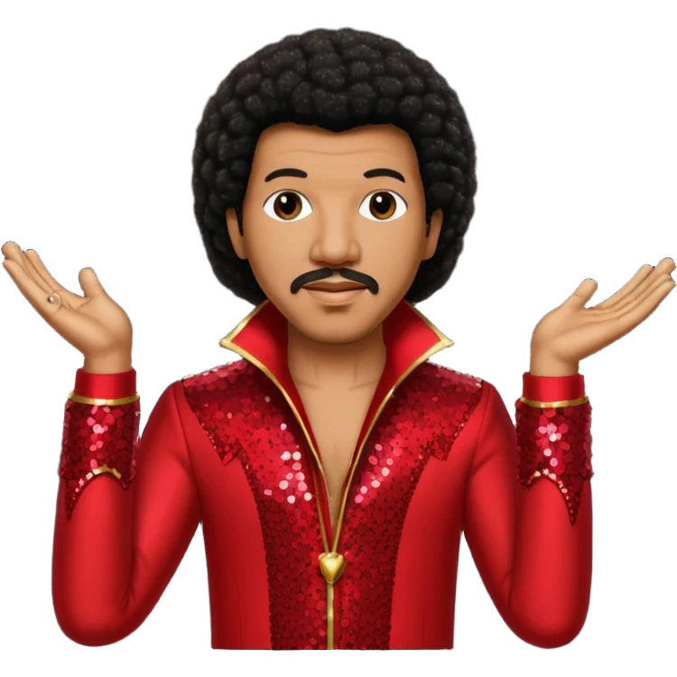 Lionel Richie with long dark brown afro hair, red sequin outfit  emoji