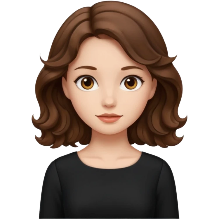 دختری با موهای بلند و لباس بلند دامنی و آستین بلند مشکی شیک و زیبا و موهای قهوه ای موج دار emoji