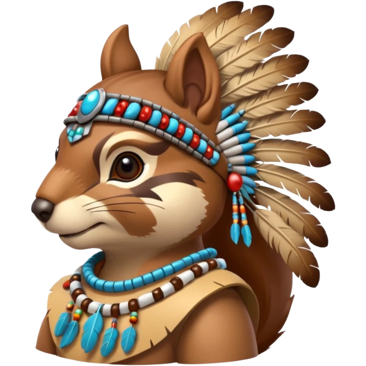 Full Robotic squirrel wearing native American regalia with feathers and beads emoji