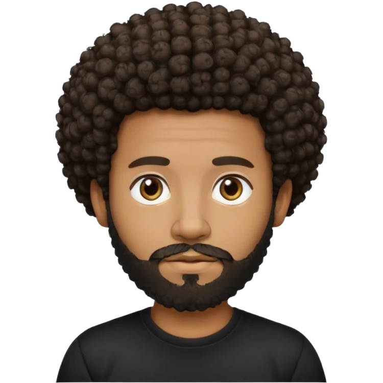 Medium brown skin man with beard and a tiny curly  Afro fade with dark dark brown eyes  emoji