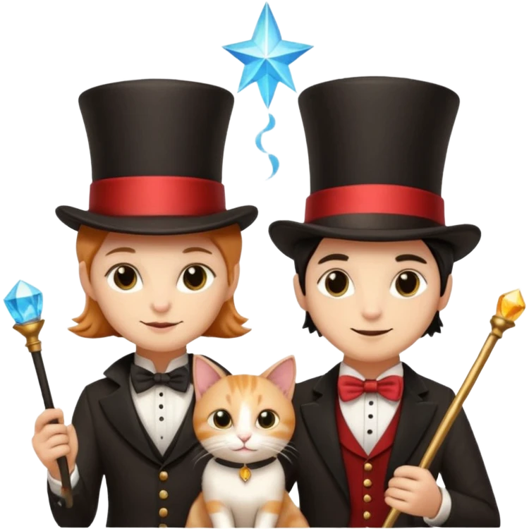 magician couple and their pet cat emoji