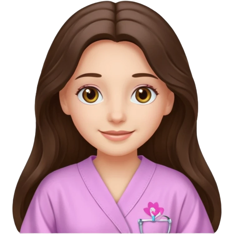 happy long haired brunette girl hazel eyes in light pink in therapy emoji