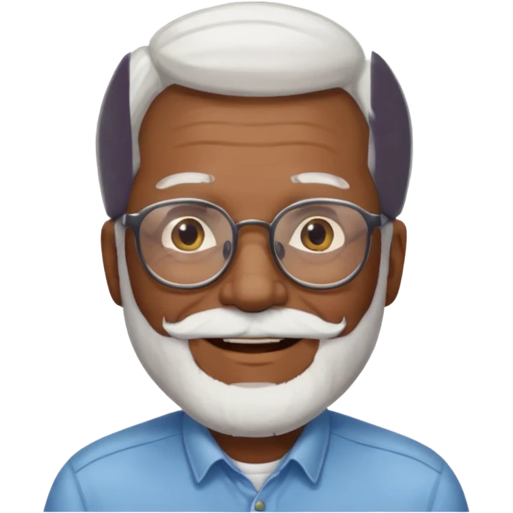 An elderly man emoji with medium-dark skin tone, white hair on the sides, glasses, light eyebrows, and a light white beard. emoji