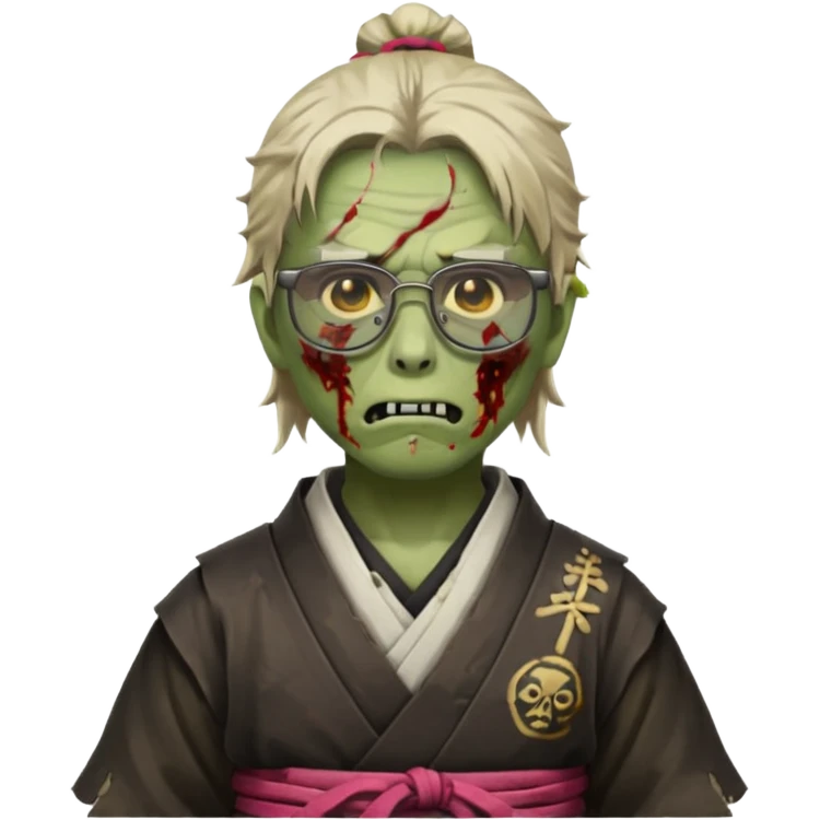 zombie samurai with glasses, highlight the glasses, more visible emoji