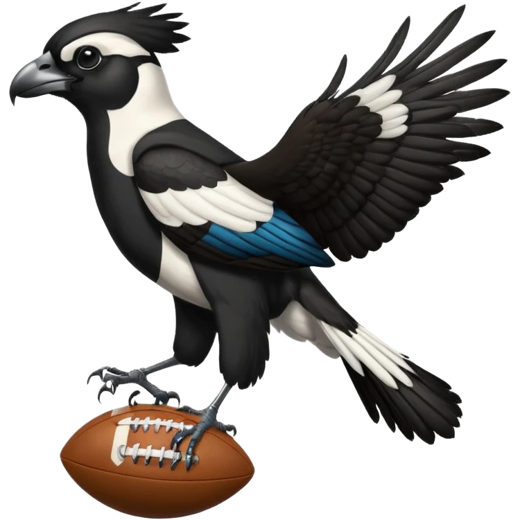 A magpie standing on top of a hawk that's tiered and the magpies holding a afl ball emoji