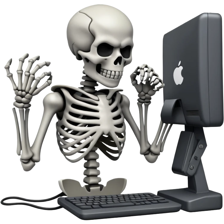 Angry skeleton, punching computer emoji
