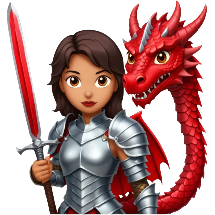 Fierce Latina in armor with a sword next to beheaded dragon emoji