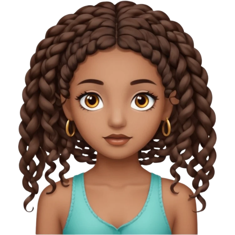 girl with thin braids with curls and brown eyes, brown skin, eyelashes, siren eyes emoji