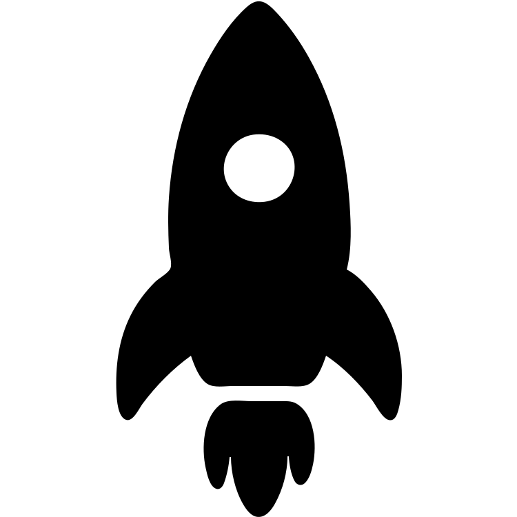 rocket silhouette, solid black fill, minimalist emoji