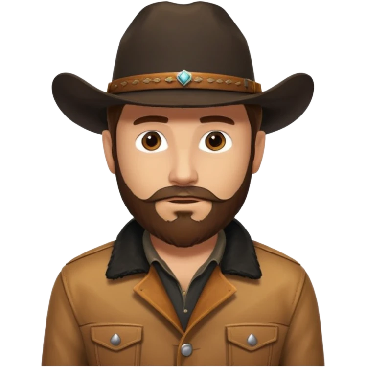 yellowstone ranch cowboy with brown beard, black cowboy hat, black t-shirt, leather tan jacket emoji