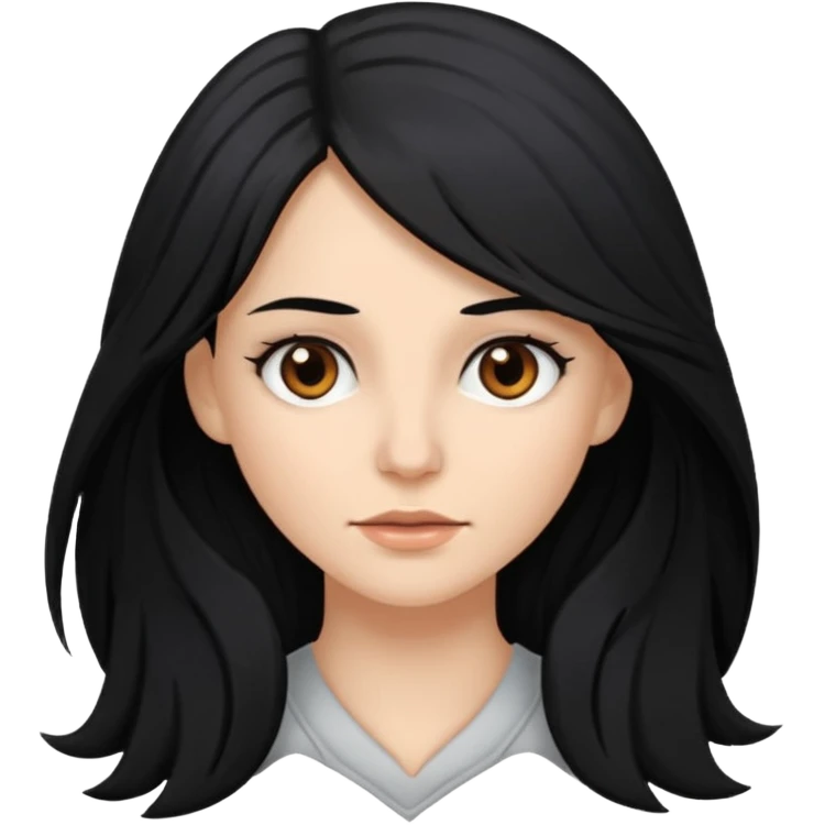white woman with choppy long black hair and brown eyes emoji