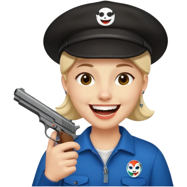 Este emoji 😂 de risa pero con gorro del equipo colo colo y una pistola en la mano emoji
