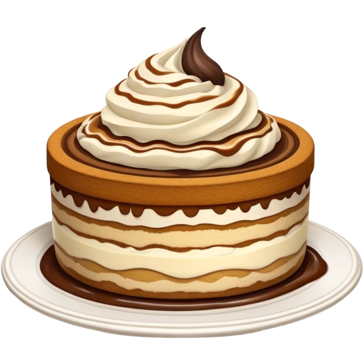 Tiramisu Cinematic Realistic Tiramisu Dessert Emoji, depicted as a delightfully messy, layered tiramisu with coffee-soaked sponge and mascarpone cream, rendered with rich textures and warm, indulgent lighting. emoji