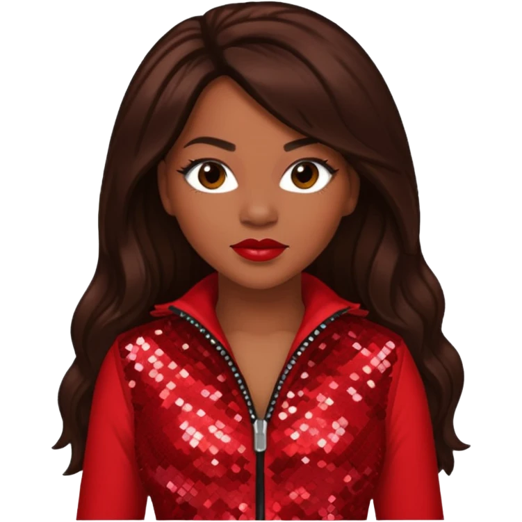 Tamika Scott from Xscape with long dark brown hair, red sequin outfit emoji