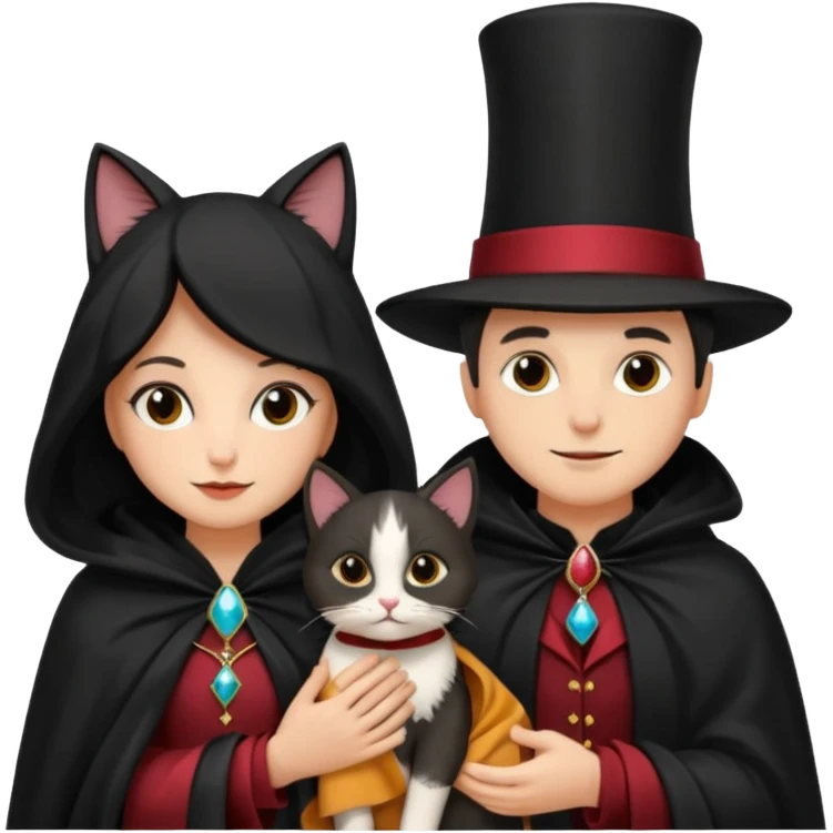 magician couple and their pet cat emoji