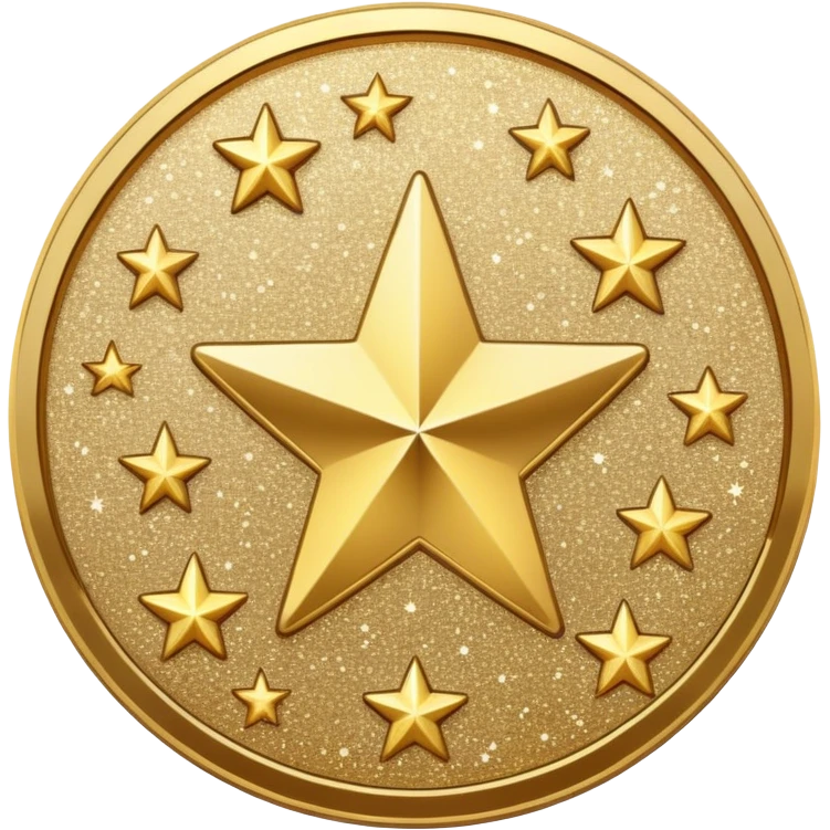 coin with a glitter texture, surrounded by twinkling stars emoji