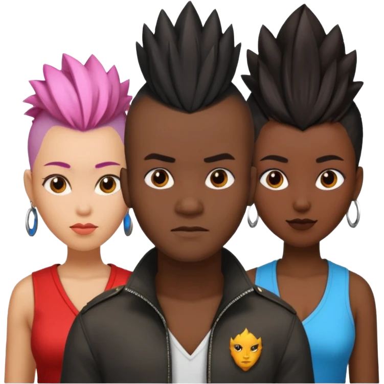 Black man with mohawk with two women one black one Chinese  emoji