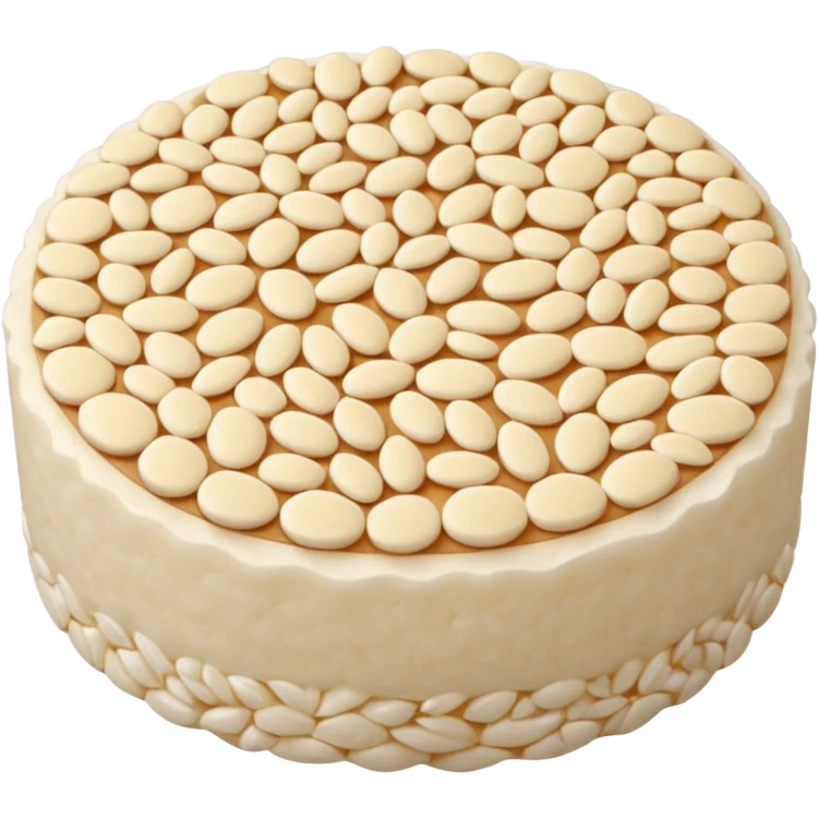 A round puffed rice cake, flat disc shape, light beige/off-white color, bumpy textured surface showing compressed puffed rice grains, crispy appearance, simple flat design, centered on transparent background. emoji