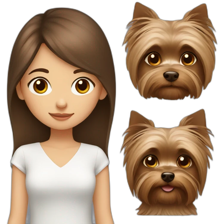 Brown hair and eyes girl with a yorkshire terrier emoji