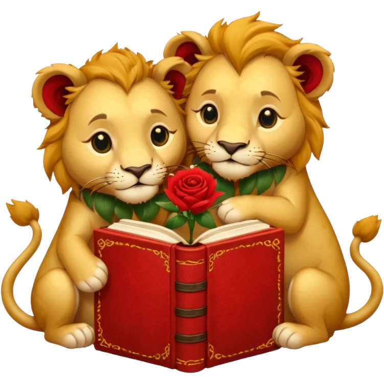 2 Lions hug + flower + book emoji